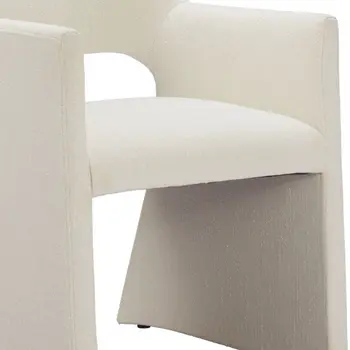 White Upholstered Faux Linen Dining Arm Chair