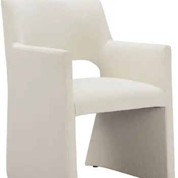 White Upholstered Faux Linen Dining Arm Chair