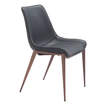 Set of Two Black and Brown Upholstered Faux Leather Dining Side Chairs