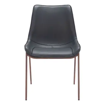 Set of Two Black and Brown Upholstered Faux Leather Dining Side Chairs