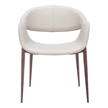Set of Two Beige and Brown Upholstered Faux Leather Open Back Dining Arm Chairs