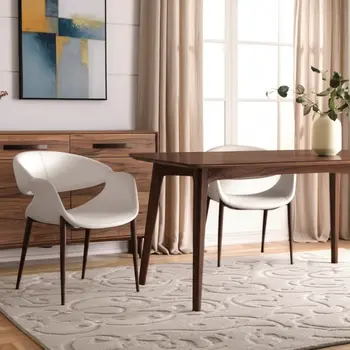 Set of Two Beige and Brown Upholstered Faux Leather Open Back Dining Arm Chairs