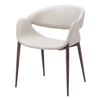 Set of Two Beige and Brown Upholstered Faux Leather Open Back Dining Arm Chairs