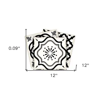 12" X 12" Black and White Multi Peel and Stick Removable Tiles