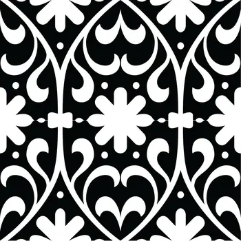 12" X 12" Black and White Floral Peel and Stick Removable Tiles