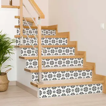 12" X 12" Black and White Daisy Peel and Stick Removable Tiles