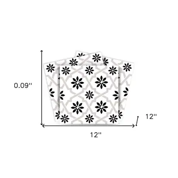 12" X 12" Black and White Lil Daisy Peel and Stick Removable Tiles