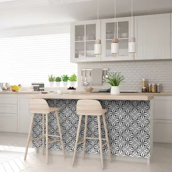 12" X 12" White and Black Cross Peel and Stick Removable Tiles