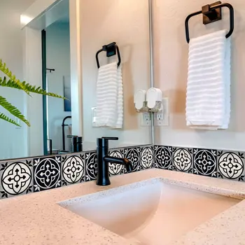 12" X 12" Black and White Rory Peel and Stick Removable Tiles