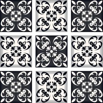 12" X 12" Black and White Quatro Peel and Stick Removable Tiles