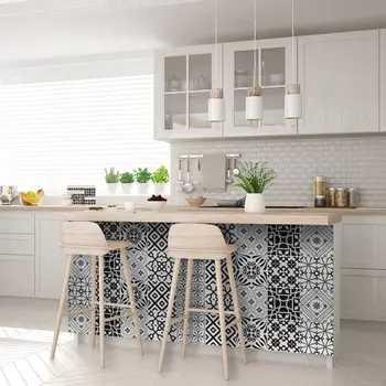 12" X 12" Black and White Mash Peel and Stick Removable Tiles