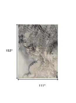 9' X 13' Gray Black and Ivory Abstract Area Rug