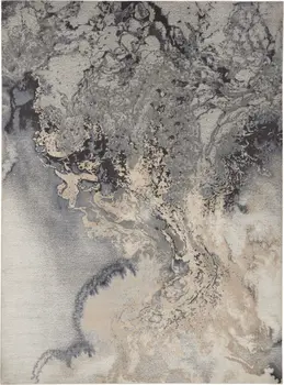 9' X 13' Gray Black and Ivory Abstract Area Rug