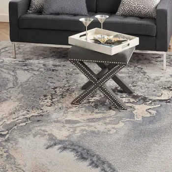 9' X 12' Gray Black and Ivory Abstract Area Rug
