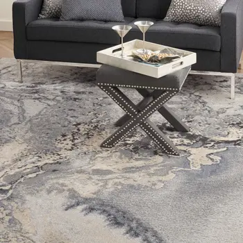 9' X 12' Gray Black and Ivory Abstract Area Rug