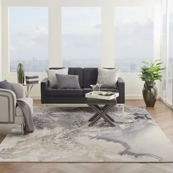 10' X 14' Gray Beige and Ivory Abstract Area Rug