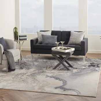 10' X 14' Gray Beige and Ivory Abstract Area Rug