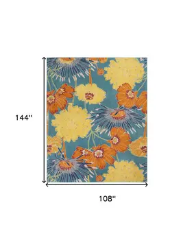 9' X 12' Blue Botanical Leaves Power Loom Area Rug