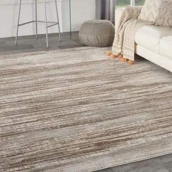 9' X 12' Ivory and Gray Abstract Non Skid Area Rug