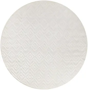 10' Ivory And White Round Geometric Indoor Outdoor Area Rug
