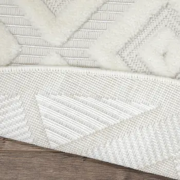 10' Ivory And White Round Geometric Indoor Outdoor Area Rug