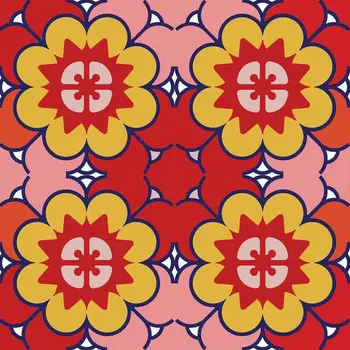 12" X 12" Pink, Red and Yellow Auguri Geo Peel and Stick Removable Tiles