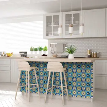 12" X 12" Aqua Floral Peel and Stick Removable Tiles