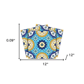 12" X 12" Aqua Floral Peel and Stick Removable Tiles
