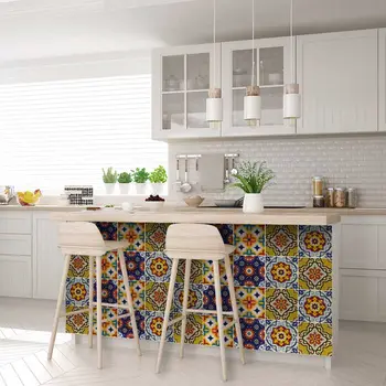 12" X 12" Blue And Yellow Mosaic Peel And Stick Removable Tiles