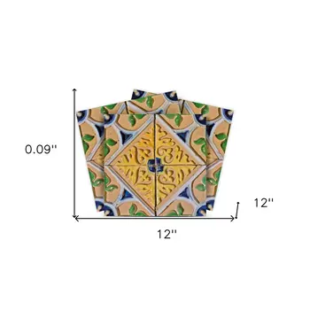 12" X 12" Yellow Blue Provence Peel and Stick Removable Tiles