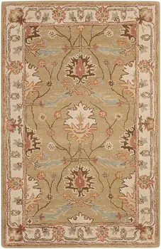 3' X 4' Ivory Sage and Tan Wool Floral Area Rug