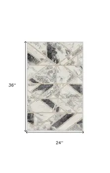 2' X 3' Ivory and Gray Geometric Non Skid Area Rug