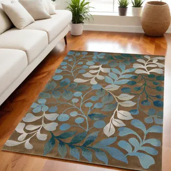 5' X 8' Brown Botanical Leaves Area Rug