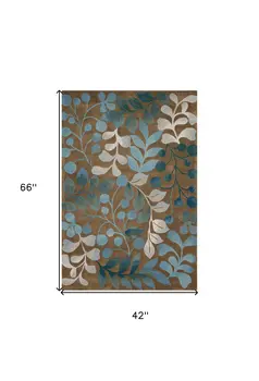 4' X 6' Brown Botanical Leaves Area Rug