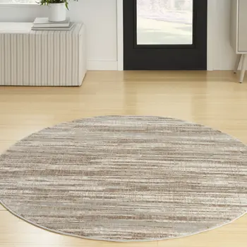 5' Ivory and Gray Abstract Non Skid Round Rug