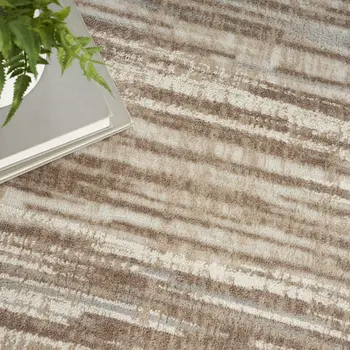 5' Ivory and Gray Abstract Non Skid Round Rug