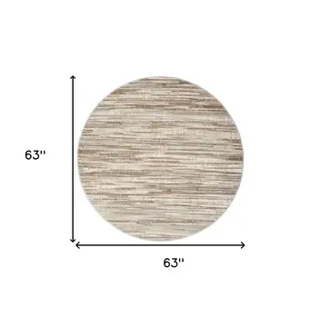 5' Ivory and Gray Abstract Non Skid Round Rug