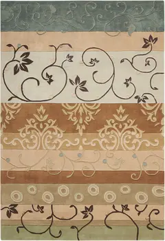 7' X 9' Black Gray and Tan Floral Vines Area Rug