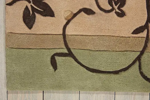 7' X 9' Black Gray and Tan Floral Vines Area Rug