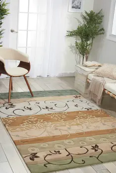 7' X 9' Black Gray and Tan Floral Vines Area Rug