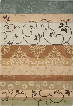 7' X 9' Black Gray and Tan Floral Vines Area Rug