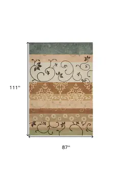 7' X 9' Black Gray and Tan Floral Vines Area Rug