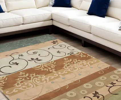 7' X 9' Black Gray and Tan Floral Vines Area Rug