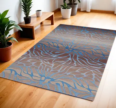 4' X 6' Gray and Blue Abstract Area Rug
