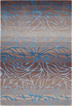 8' X 11' Gray and Blue Botanical Leaves Area Rug