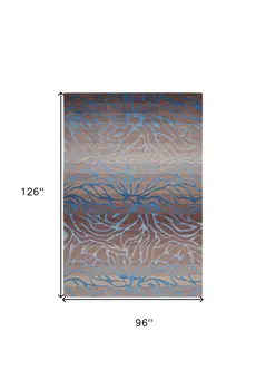 8' X 11' Gray and Blue Botanical Leaves Area Rug