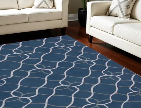 7' X 9' Ivory Blue and Gray Abstract Area Rug