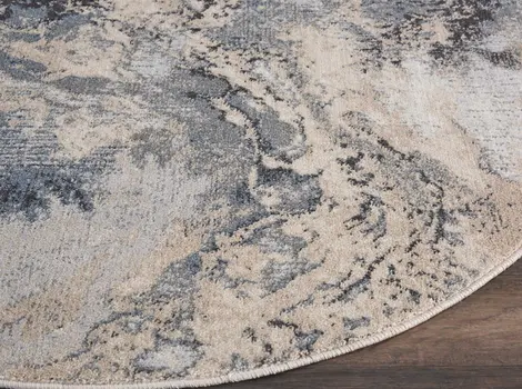 4' Gray Black and Ivory Abstract Round Rug