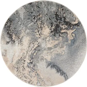 4' Gray Black and Ivory Abstract Round Rug