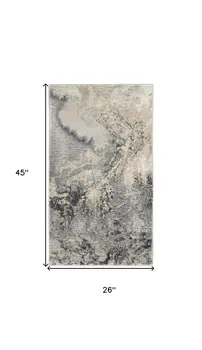 2' X 4' Gray Beige and Ivory Abstract Area Rug